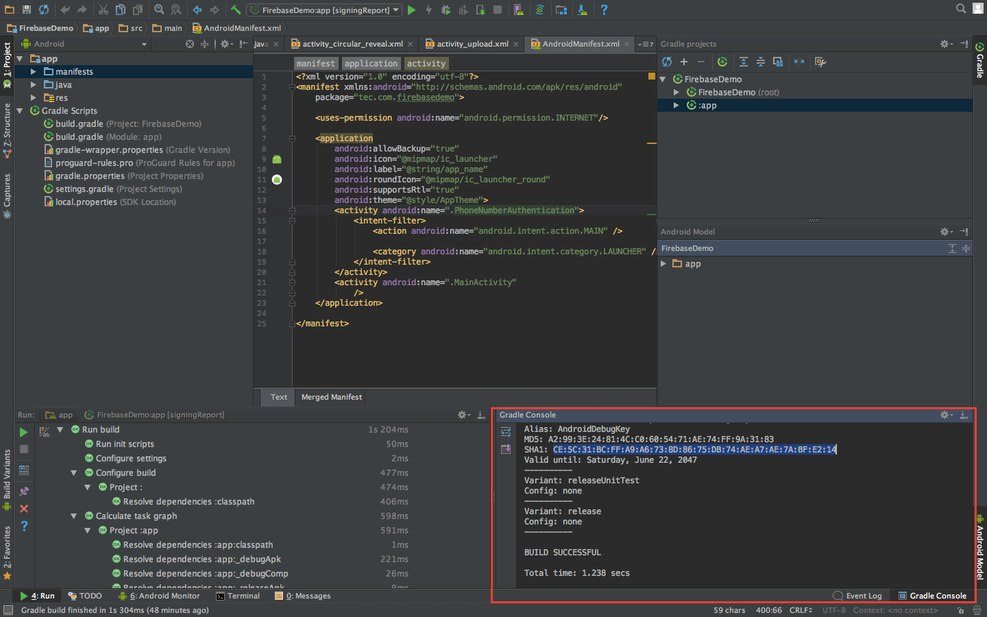 SHA in Android Studio